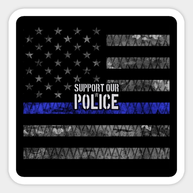 Support Our Police Distressed Flag Sticker by Jared S Davies